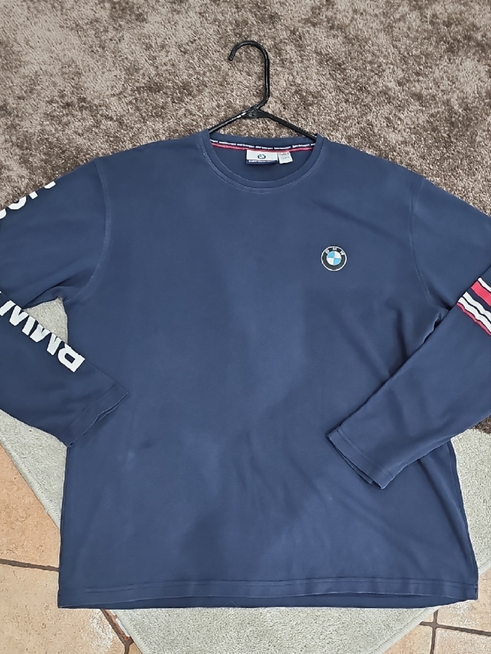 BMW Navy Blue Long Sleeve Logo Shirt with Red Stripe Accent - Picture 7 of 8